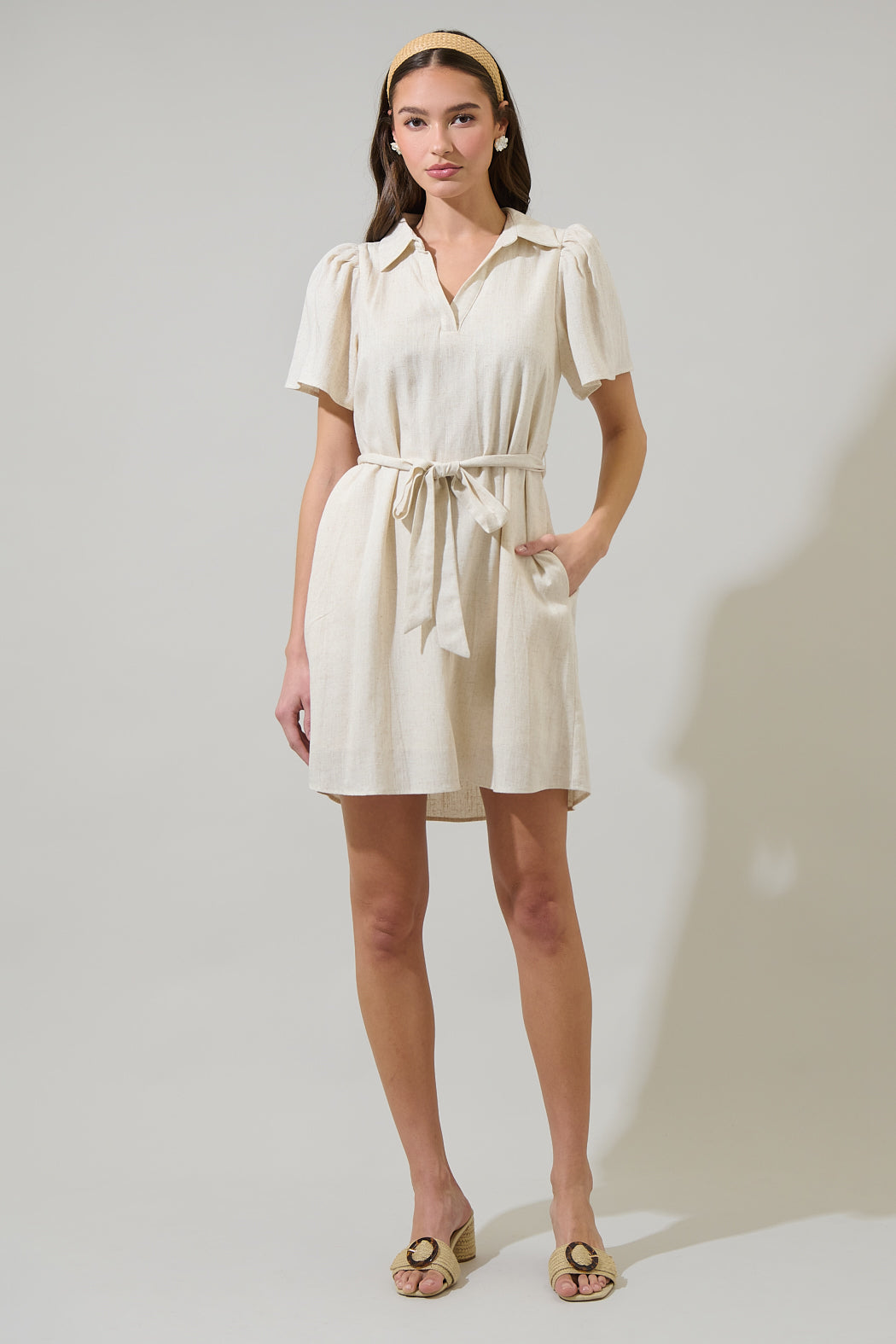 linen mini dress casual Isla 100% Linen Mini Dress