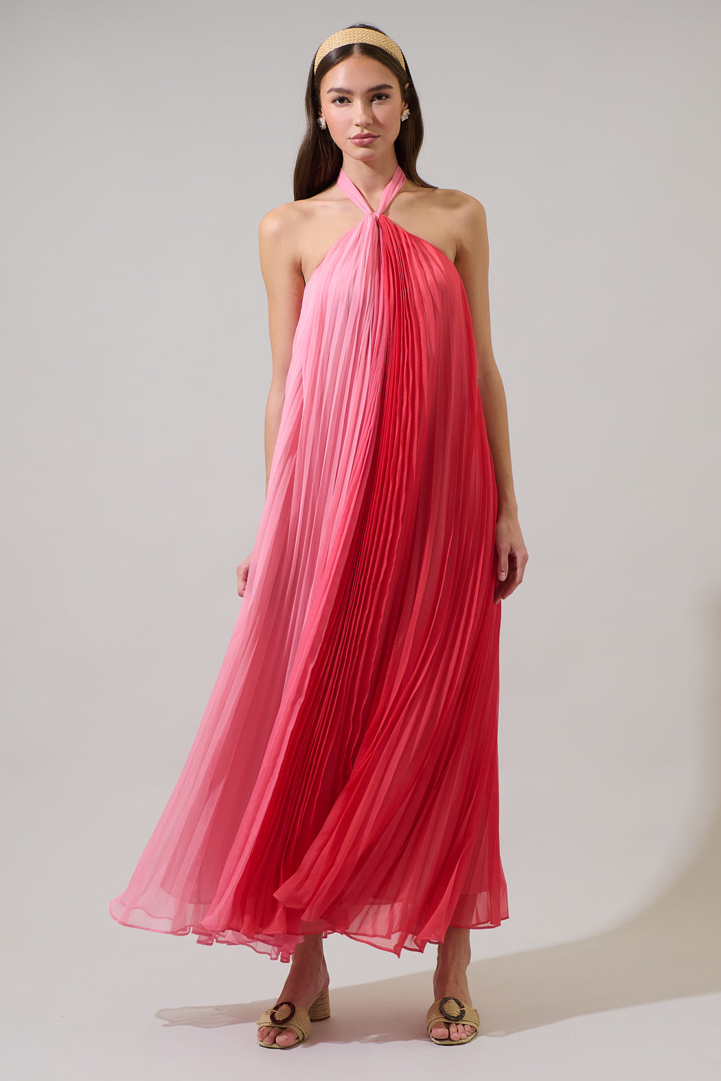 Galena Halter Pleated Maxi Dress RED-PINK / S by Sugarlips Galena Halter Pleated Maxi Dress RED-PINK / S by Sugarlips