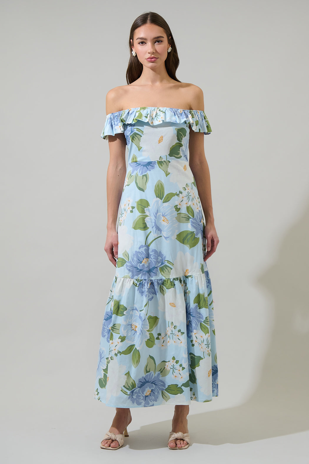 Sloane Floral Ursa Off the Shoulder Maxi Dress LT-BLUE-MULT / S by Sugarlips Sloane Floral Ursa Off the Shoulder Maxi Dress LT-BLUE-MULT / S by Sugarlips