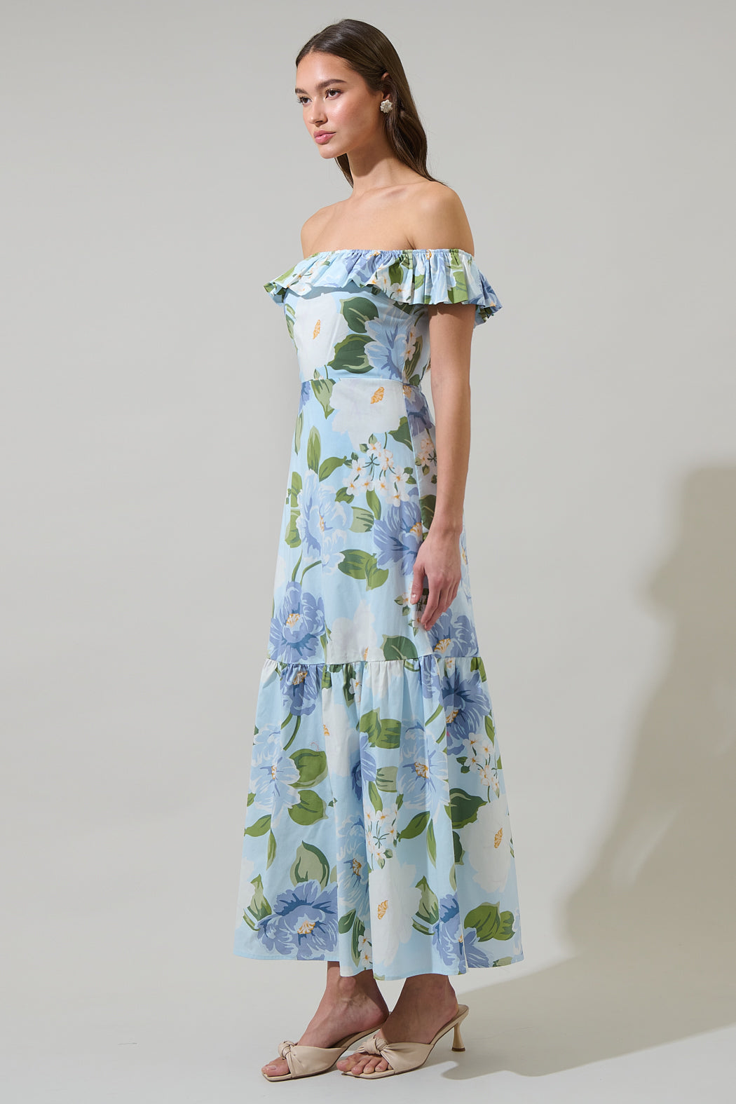 Sloane Floral Ursa Off the Shoulder Maxi Dress LT-BLUE-MULT / S by Sugarlips Sloane Floral Ursa Off the Shoulder Maxi Dress LT-BLUE-MULT / S by Sugarlips