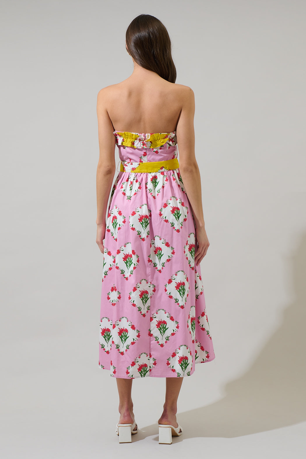 strapless ruffle midi dress Strapless Ruffle Textured Midi Dress Pink