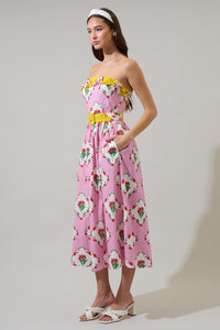 Maia Floral Strapless Ruffle Midi Dress