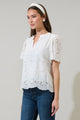 Shirin Eyelet Split Neck Top