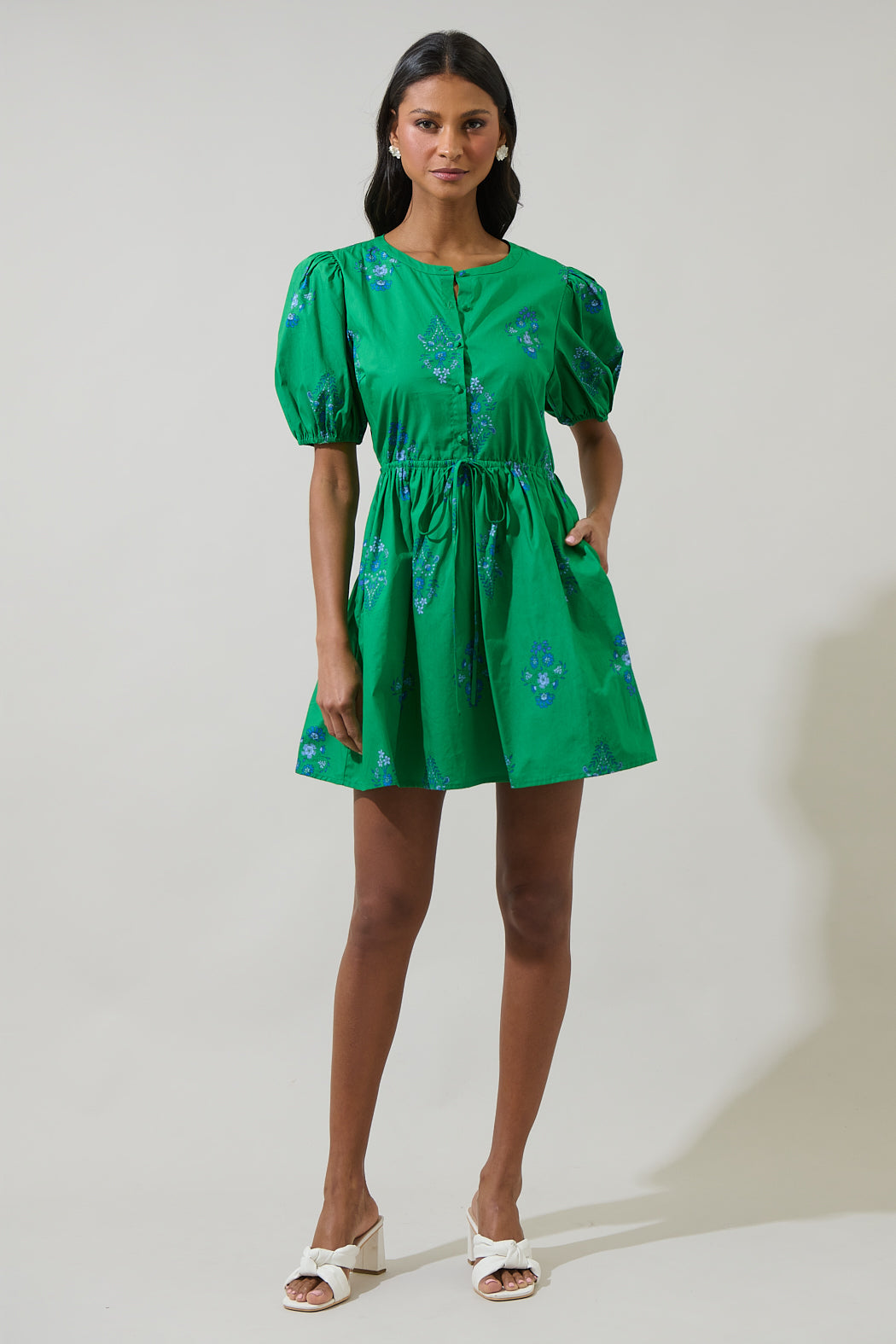 halina mini dress Halina Floral Alba Puff Sleeve Mini Dress KELLY-BLUES / XS by Sugarlips