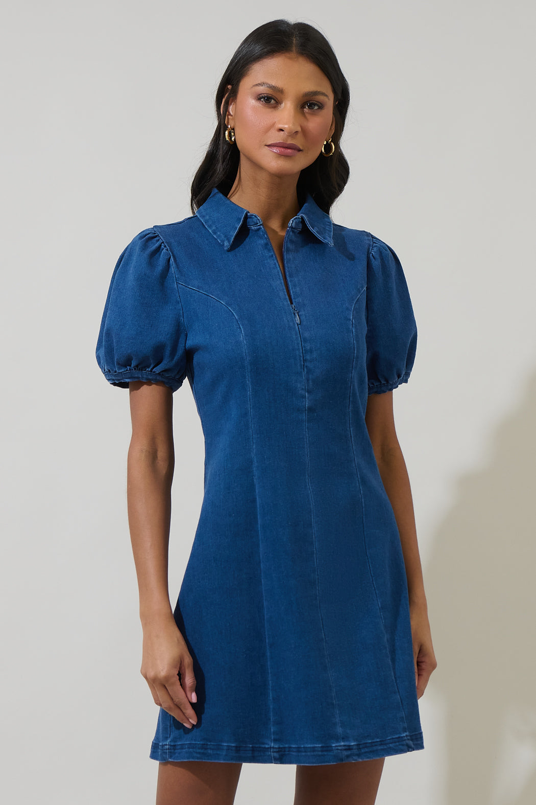 Adalyn Denim Collar Mini Dress DENIM-BLUE / XS by Sugarlips Adalyn Denim Collar Mini Dress DENIM-BLUE / XS by Sugarlips