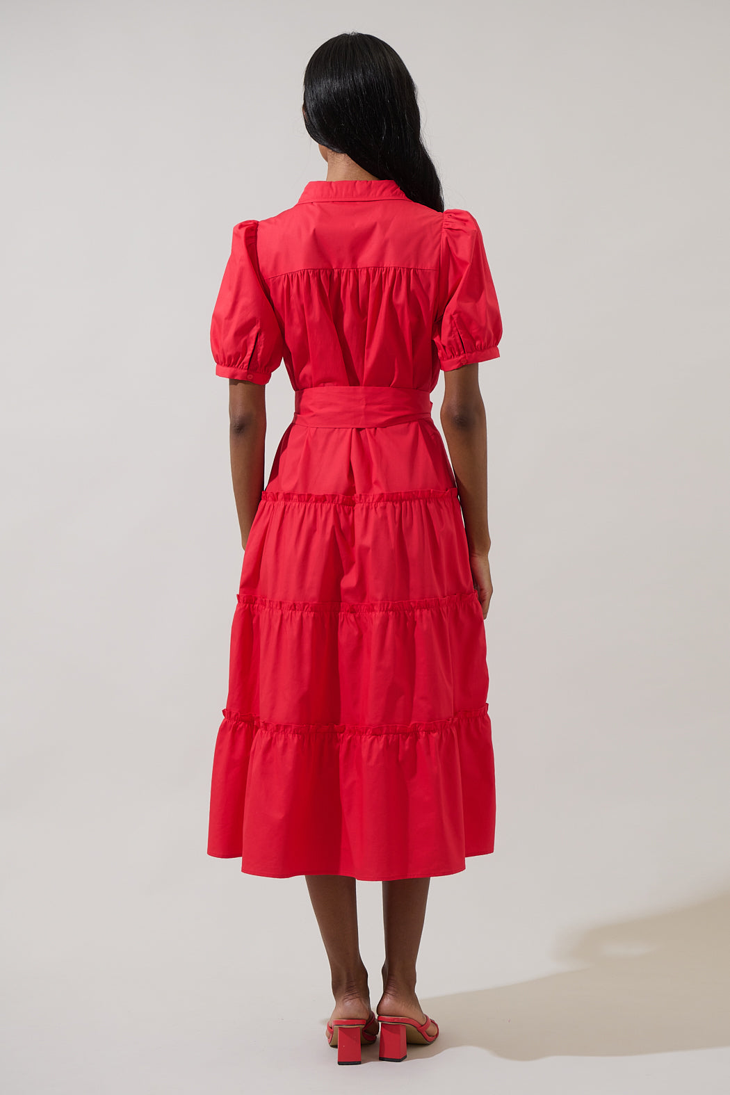 Blate Tiered Midi Dress Red / XL by Sugarlips Blate Tiered Midi Dress Red / XL by Sugarlips