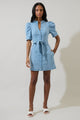 Jamie Denim Puff Sleeve Belted Mini Dress