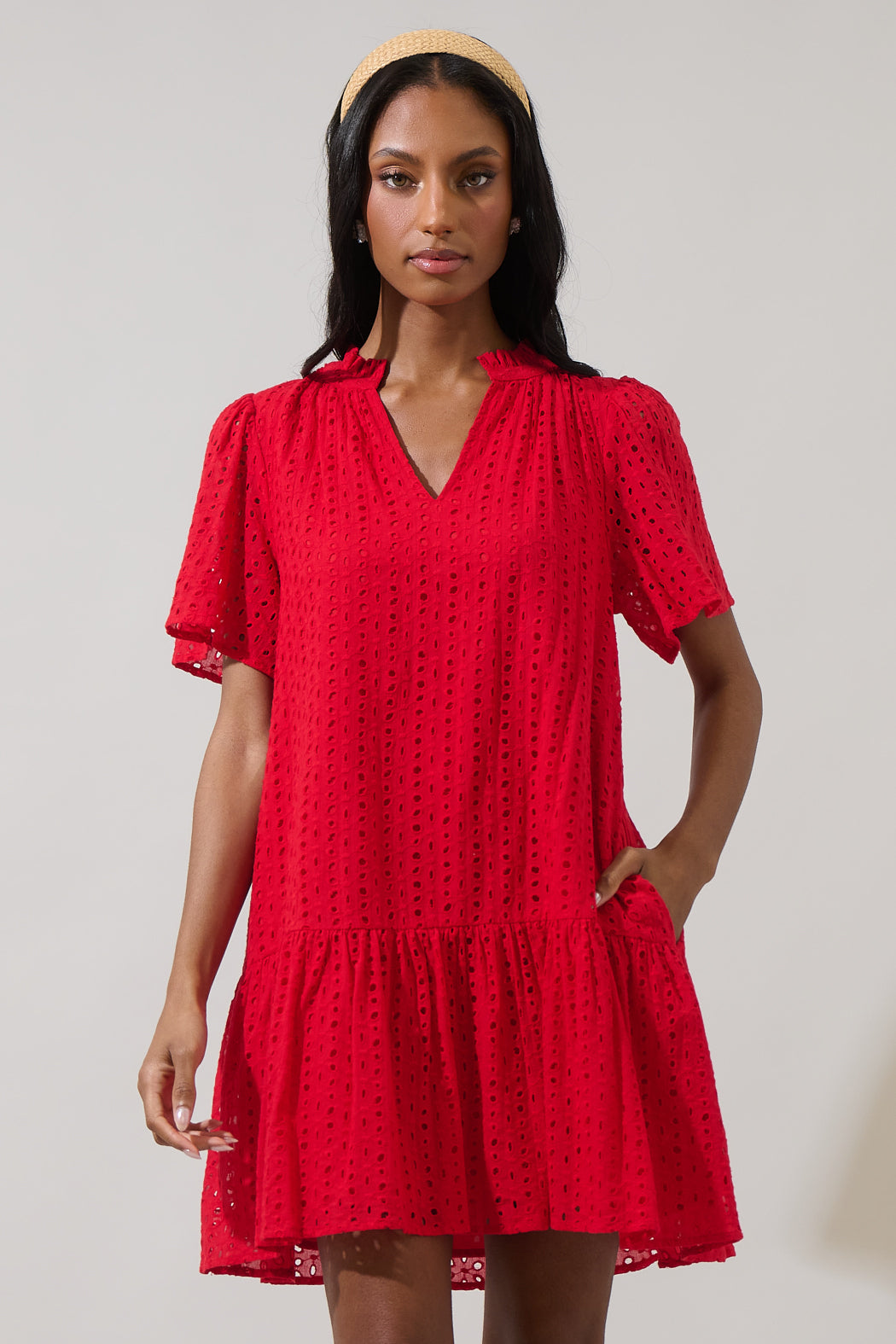 Azari Eyelet Shift Mini Dress RED / XS by Sugarlips Azari Eyelet Shift Mini Dress RED / XS by Sugarlips