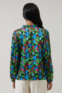 Destine Floral Hathaway Split Neck Long Sleeve Blouse