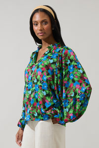 Destine Floral Hathaway Split Neck Long Sleeve Blouse