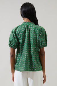 Isha Floral Lena Split Neck Top