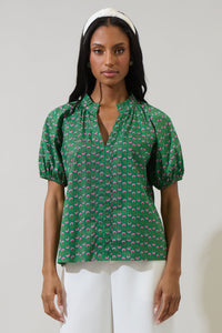 Isha Floral Lena Split Neck Top