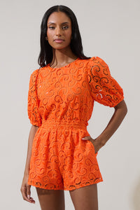 Zosia Villa Sequin Eyelet Puff Sleeve Top