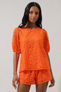 Zosia Villa Sequin Eyelet Puff Sleeve Top