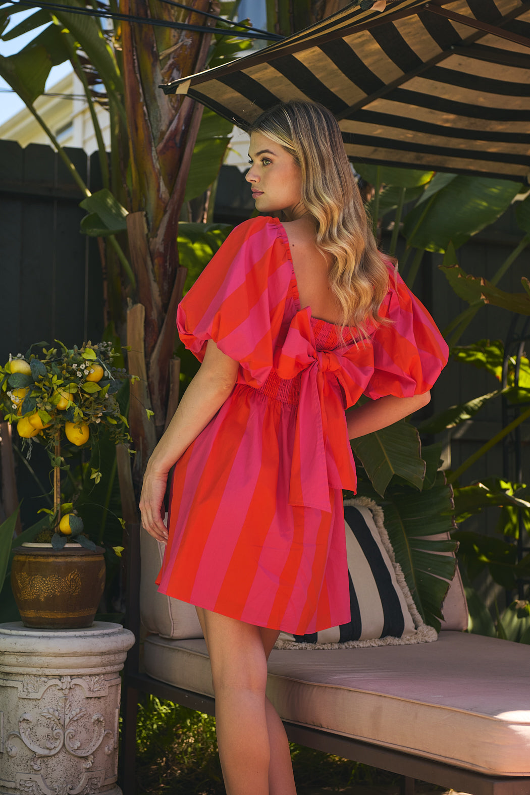 Evy Stripe Marion Babydoll Mini Dress RED-FUCHSIA / XS by Sugarlips Evy Stripe Marion Babydoll Mini Dress RED-FUCHSIA / XS by Sugarlips