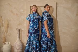 Abay Floral Dime Organza Maxi Dress Curve