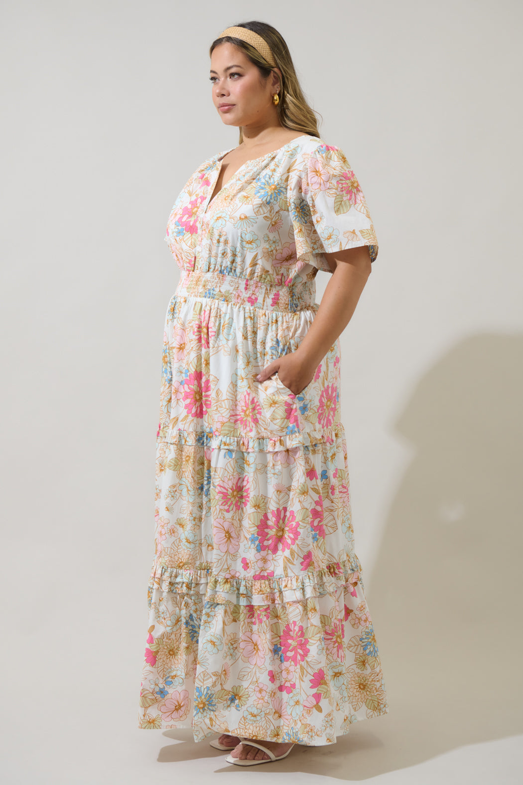 day maxi dresses Day Lily Palmer Poplin Tiered Maxi Dress Curve