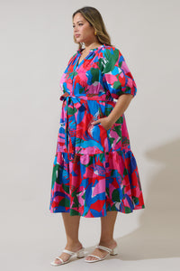 Exene Floral Wynette Tiered Midi Dress Curve