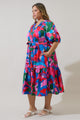 Exene Floral Wynette Tiered Midi Dress Curve