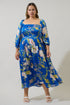 Solary Floral Amaretto Puff Sleeve Midi Dress Curve
