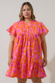 Cala Floral Lizzy Pleated Ruffle Mini Dress Curve