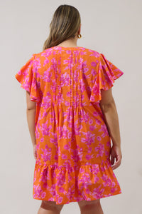 Cala Floral Lizzy Pleated Ruffle Mini Dress Curve