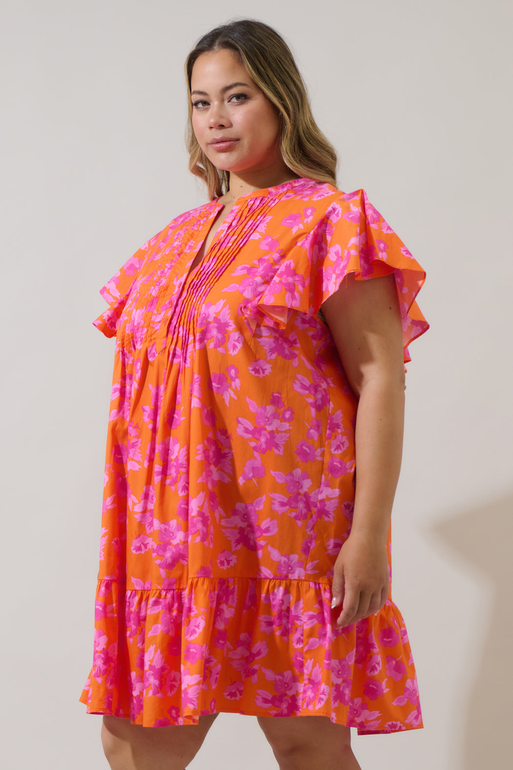 pleated ruffle floral dress Pink Floral Mesh Dress - Floral Midi Dress - Pleated Midi Dress