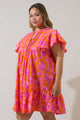 Cala Floral Lizzy Pleated Ruffle Mini Dress Curve