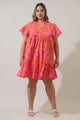 Cala Floral Lizzy Pleated Ruffle Mini Dress Curve