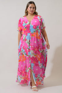 Calista Floral Linana Button Front Maxi Dress Curve