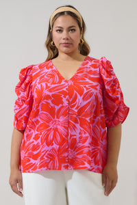 Rania Floral Chancellor Ruched Sleeve Blouse Curve