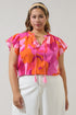 Merim Floral Deniza Split Neck Ruffle Top Curve