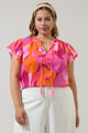 Merim Floral Deniza Split Neck Ruffle Top Curve