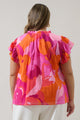 Merim Floral Deniza Split Neck Ruffle Top Curve