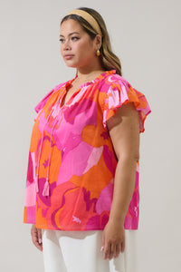 Merim Floral Deniza Split Neck Ruffle Top Curve