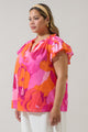 Merim Floral Deniza Split Neck Ruffle Top Curve