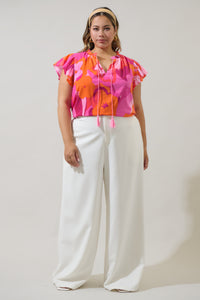 Merim Floral Deniza Split Neck Ruffle Top Curve