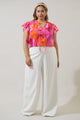 Merim Floral Deniza Split Neck Ruffle Top Curve
