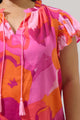 Merim Floral Deniza Split Neck Ruffle Top Curve