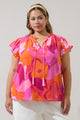 Merim Floral Deniza Split Neck Ruffle Top Curve