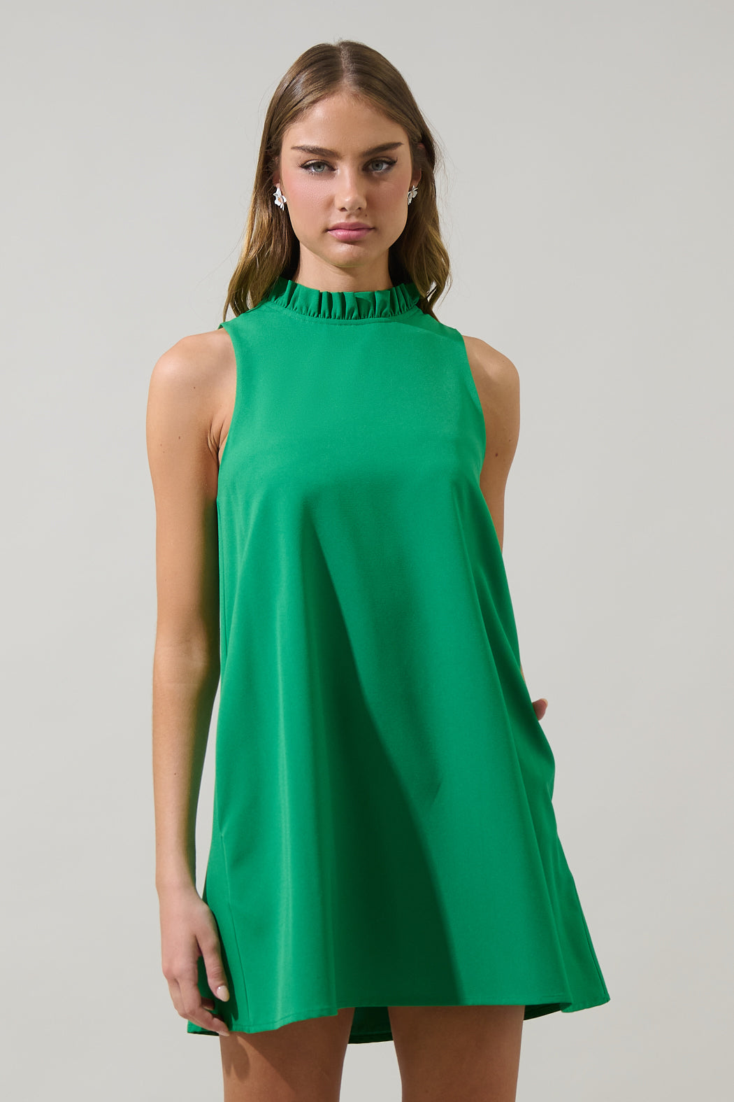 Benson Trapeze Mock Neck Mini Dress NEON-FUSCHIA / L by Sugarlips Benson Trapeze Mock Neck Mini Dress NEON-FUSCHIA / L by Sugarlips