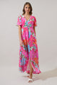 Calista Floral Linana Button Front Maxi Dress