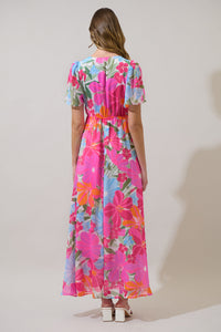 Calista Floral Linana Button Front Maxi Dress