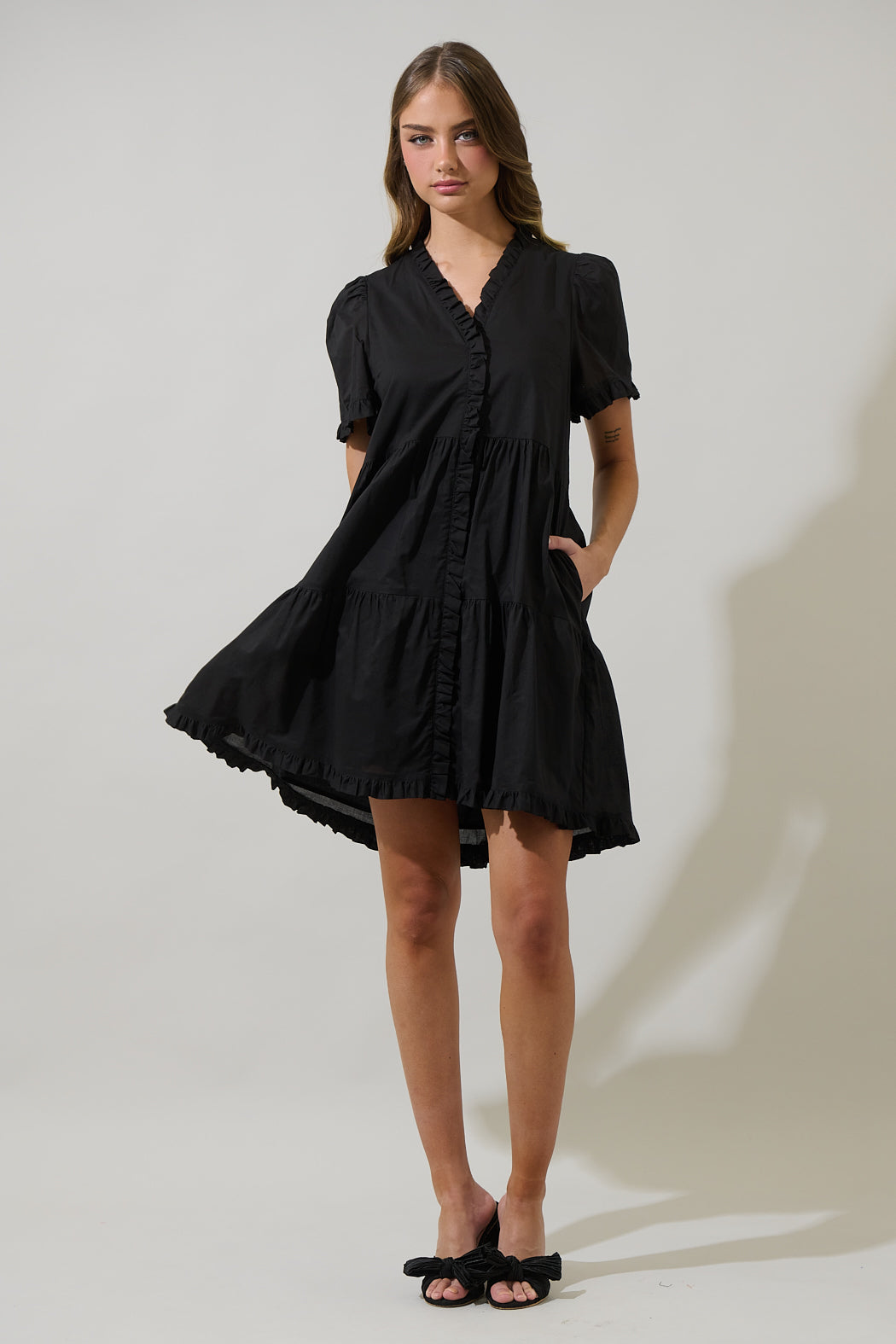 Kara Ruffle Shift Mini Dress Black / L by Sugarlips Kara Ruffle Shift Mini Dress Black / L by Sugarlips
