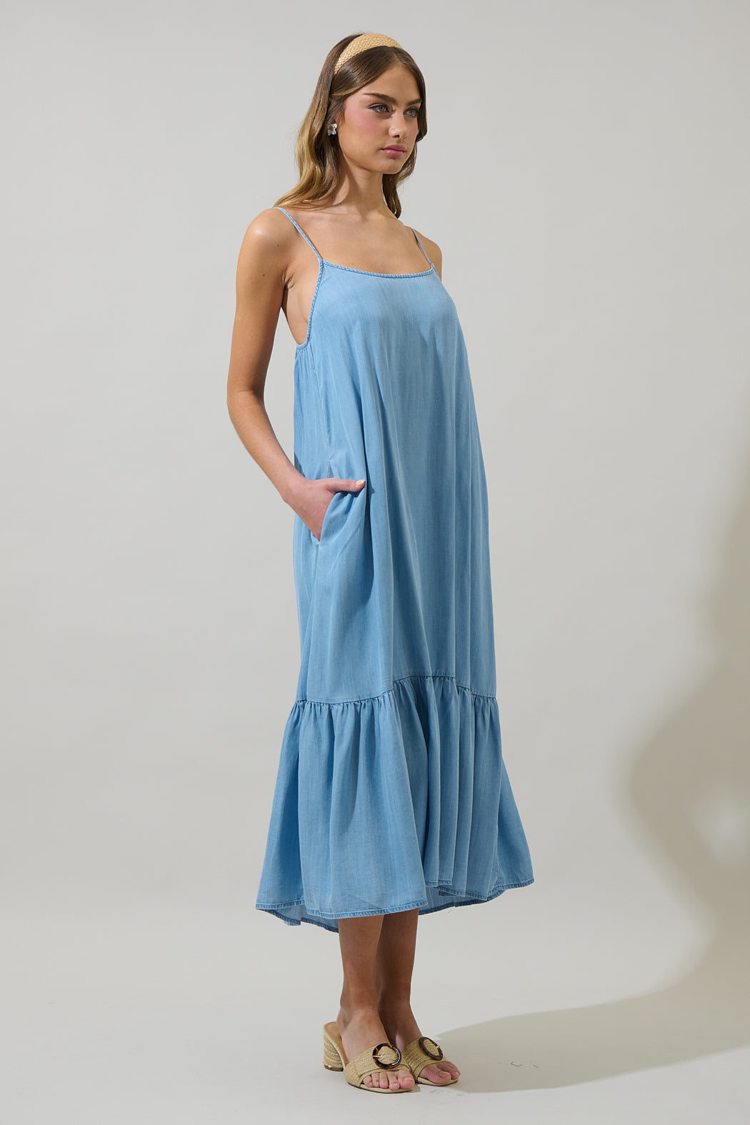 Juvia Chambray Cami Midi Dress LT-CHAMBRAY / XL by Sugarlips