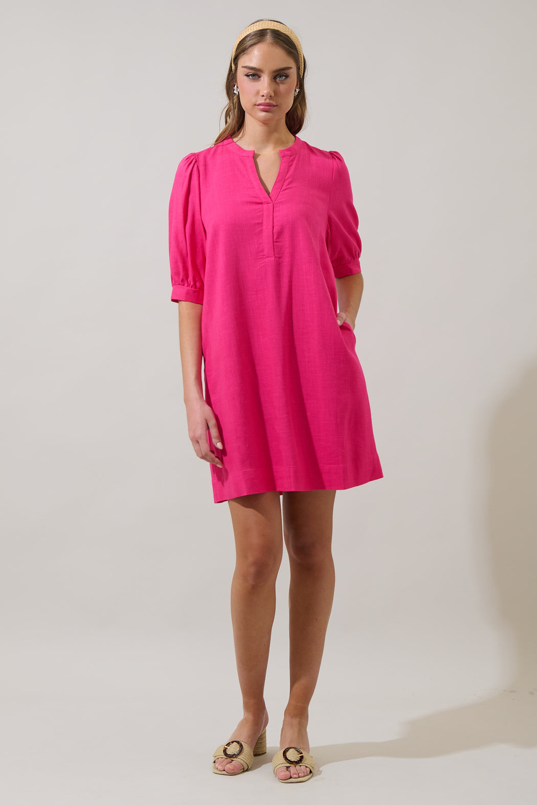 Ayline Linen Shift Mini Dress FUCHSIA / XS by Sugarlips Ayline Linen Shift Mini Dress FUCHSIA / XS by Sugarlips