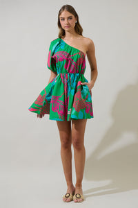 Meig Tropical Menly One Shoulder Mini Dress