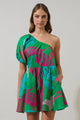 Meig Tropical Menly One Shoulder Mini Dress