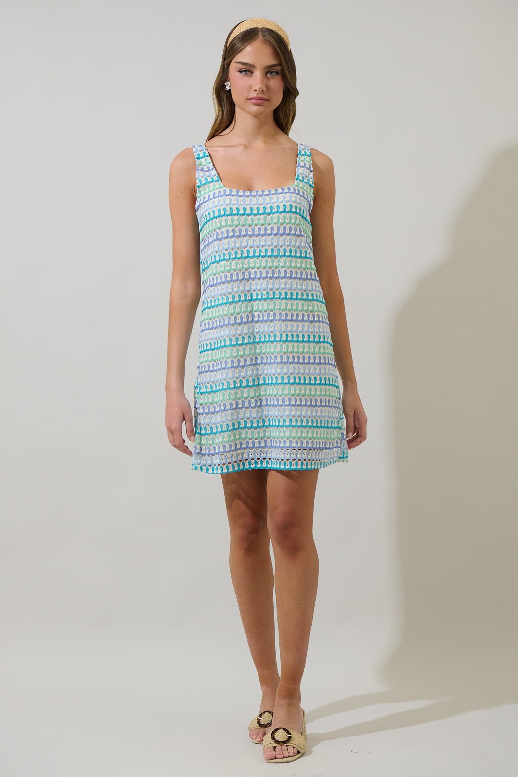 Widley Crochet Mini Dress BLUE-MULTI / S by Sugarlips Widley Crochet Mini Dress BLUE-MULTI / S by Sugarlips