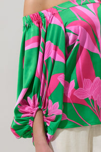 Zarae Blossom Off the Shoulder Balloon Sleeve Top
